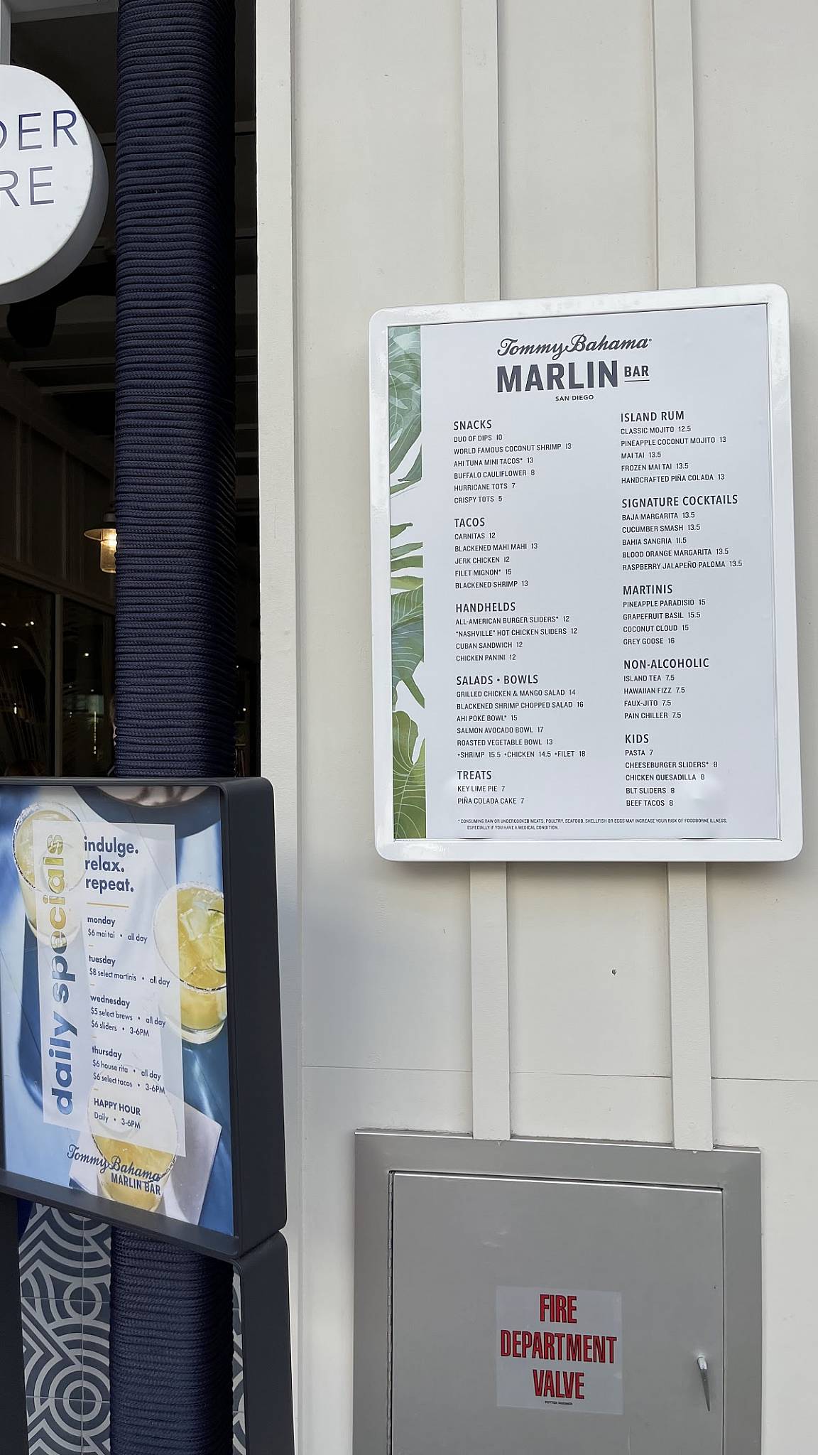 Menu at Tommy Bahama Marlin Bar & Store, San Diego