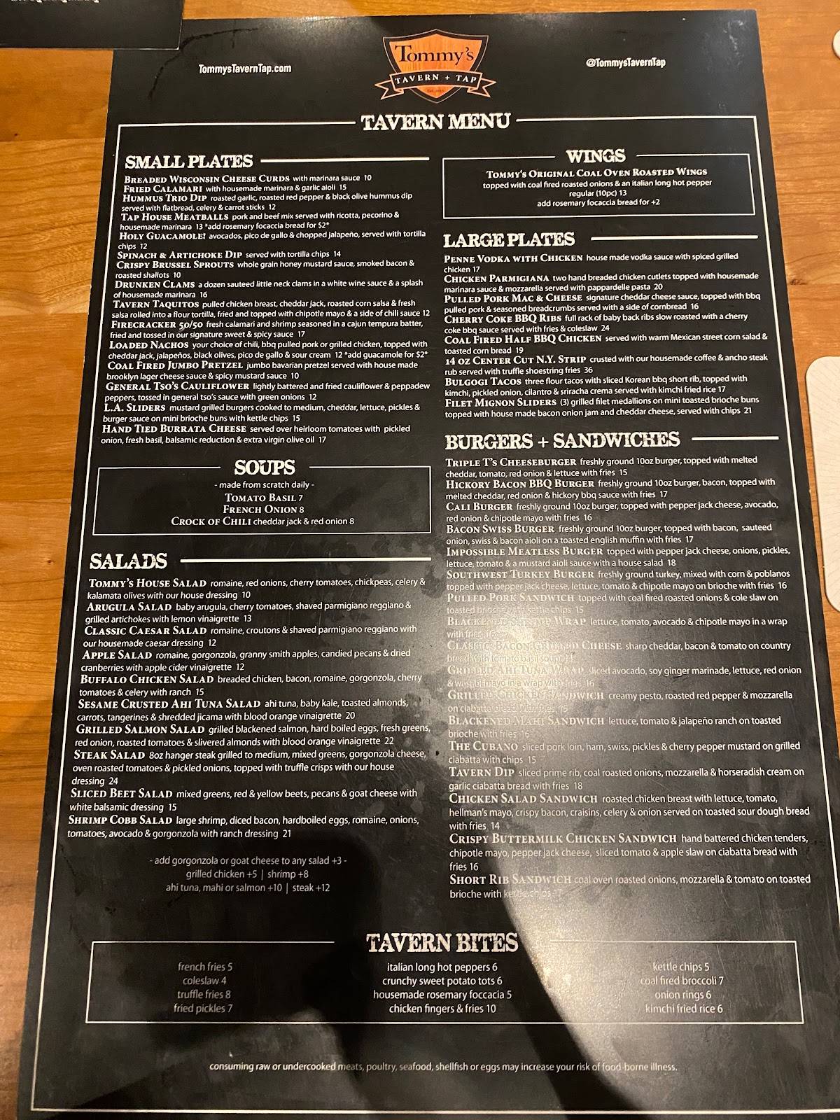 Menu at tommys tavern tap pub bar clifton