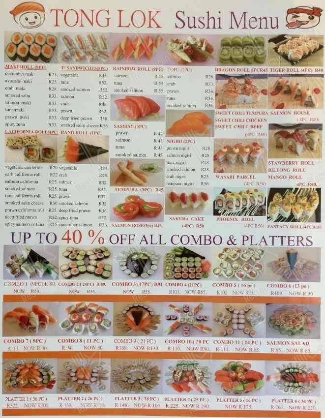 Menu at Tong Lok restaurant, New Redruth, Alberton Crossing