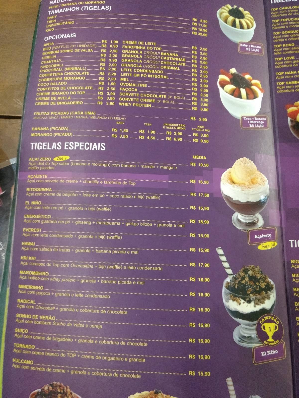 Top Açaí Botucatu cardápio