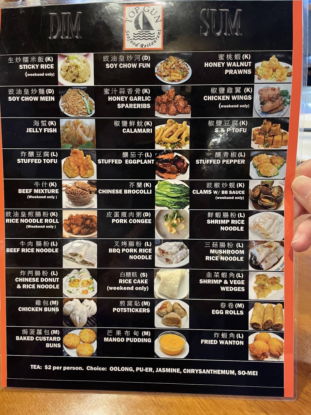 Menu at Top Gun Seafood Restaurant, Bellevue