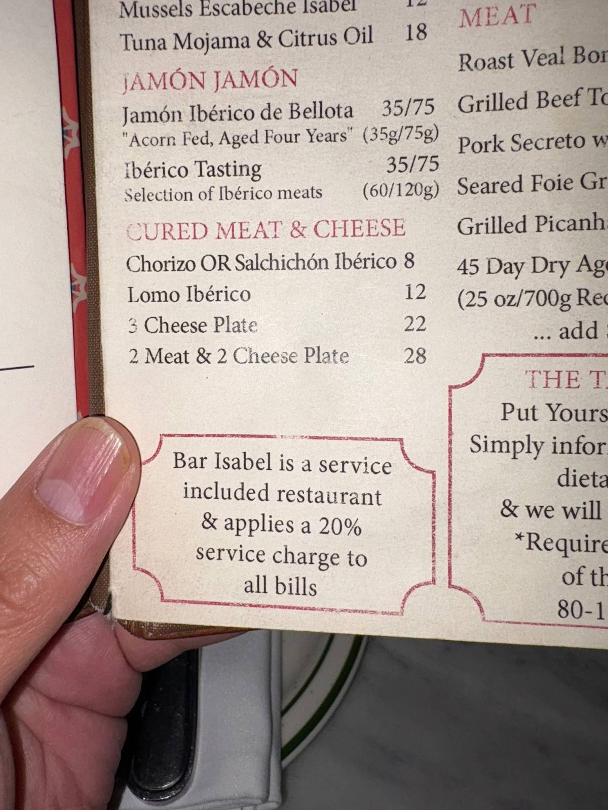 Menu de Bar Isabel
