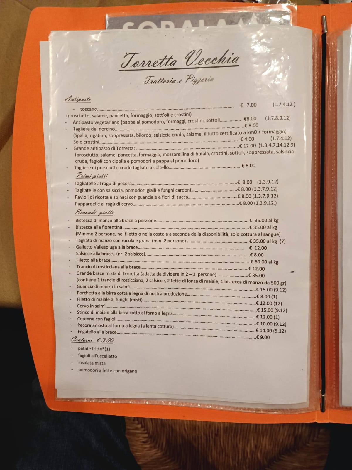 Menu di Torretta Vecchia Trattoria Pizzeria di BAGLINI DARIO 