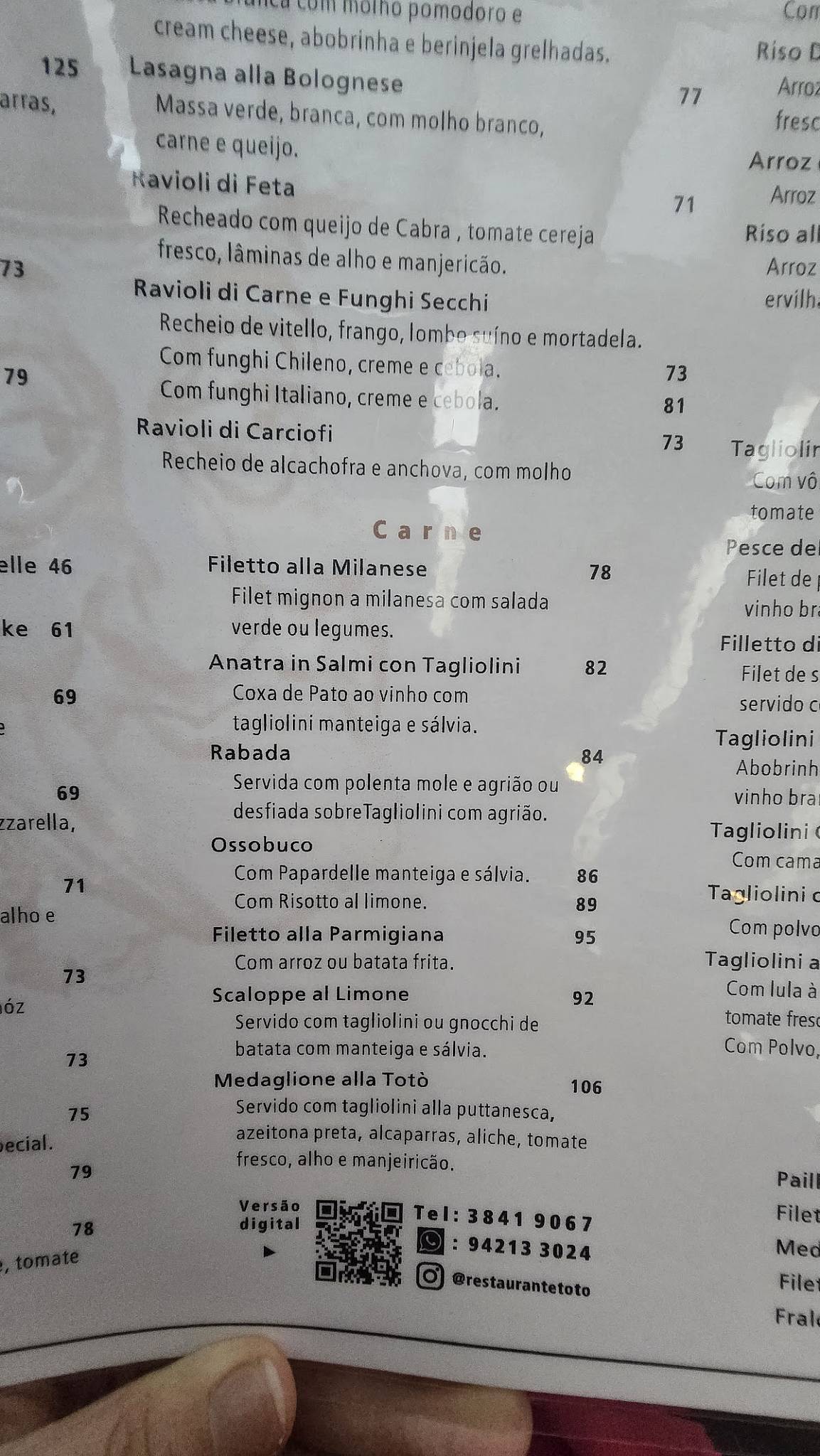 Totó Ristorante cardápio