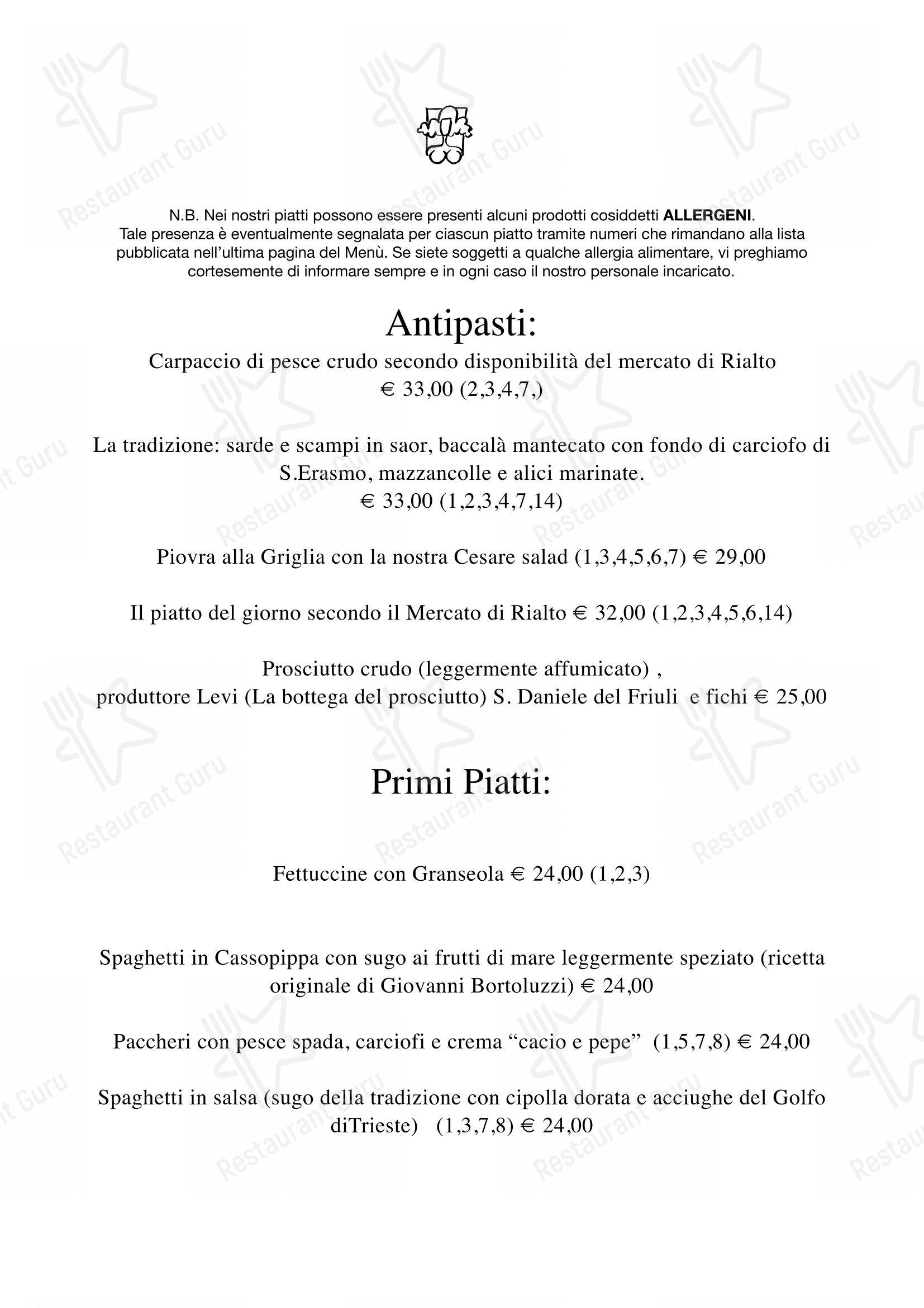 Menu di Le Antiche Carampane - Menu bar
