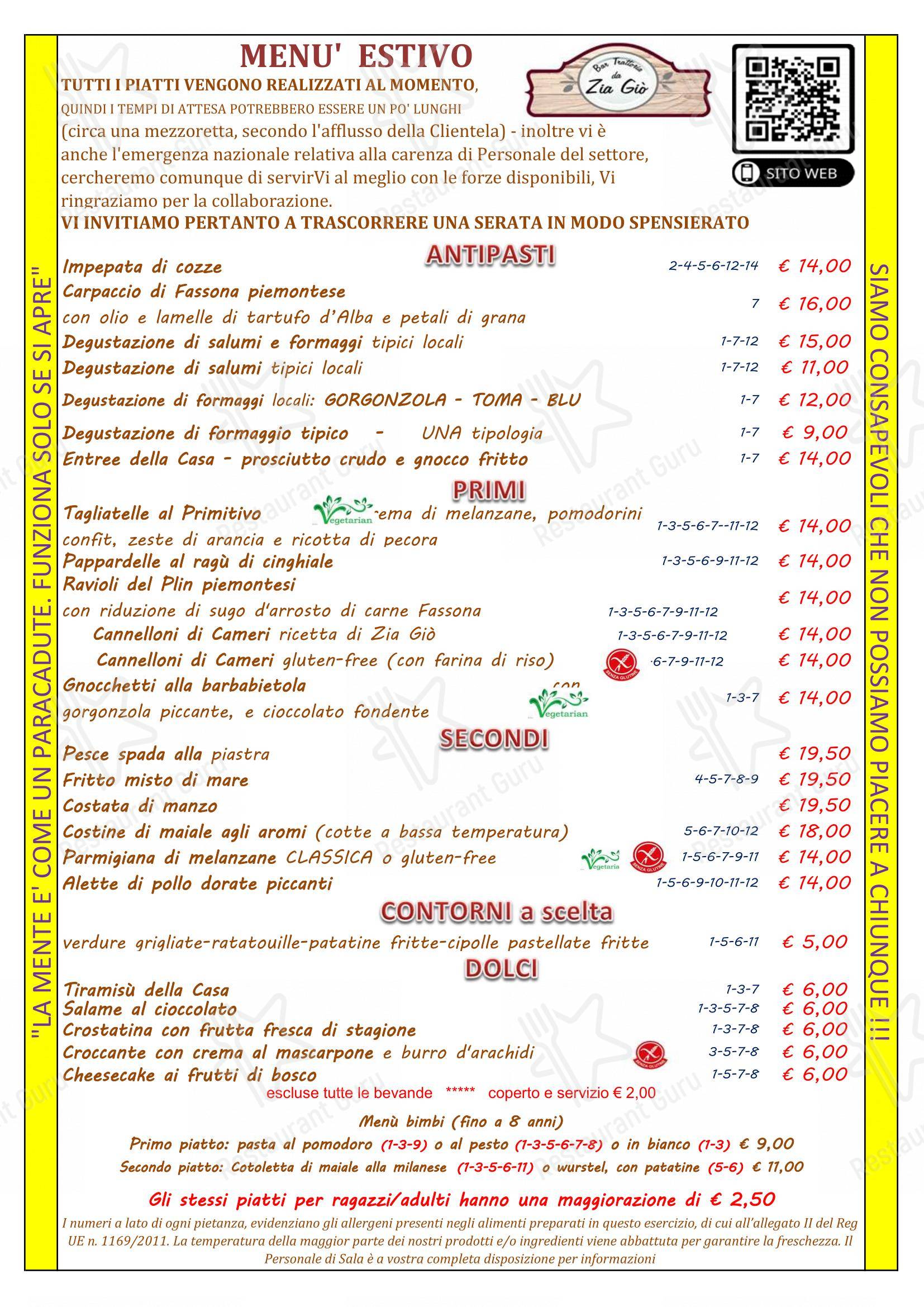 Menu di Trattoria Da Zia Giò - 菜单