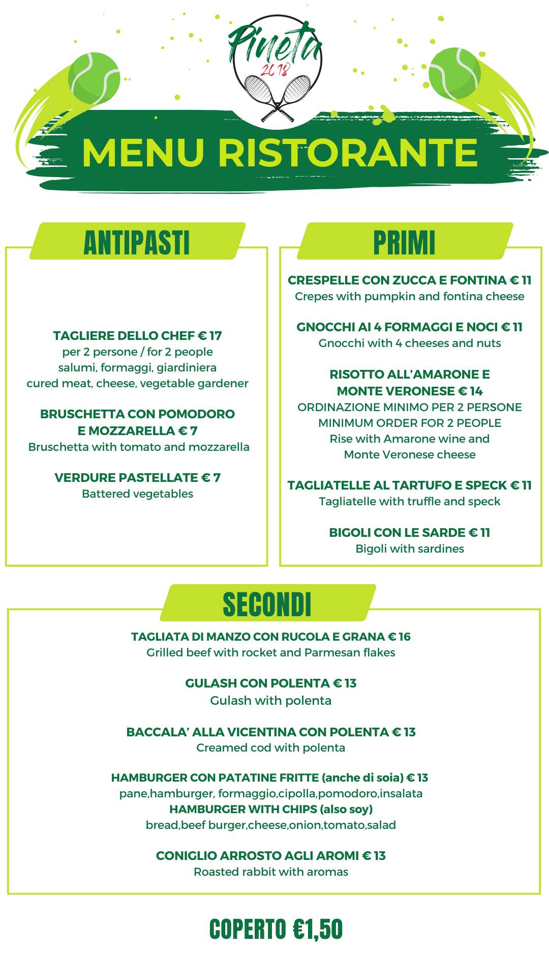 Menu di Trattoria La Pineta 