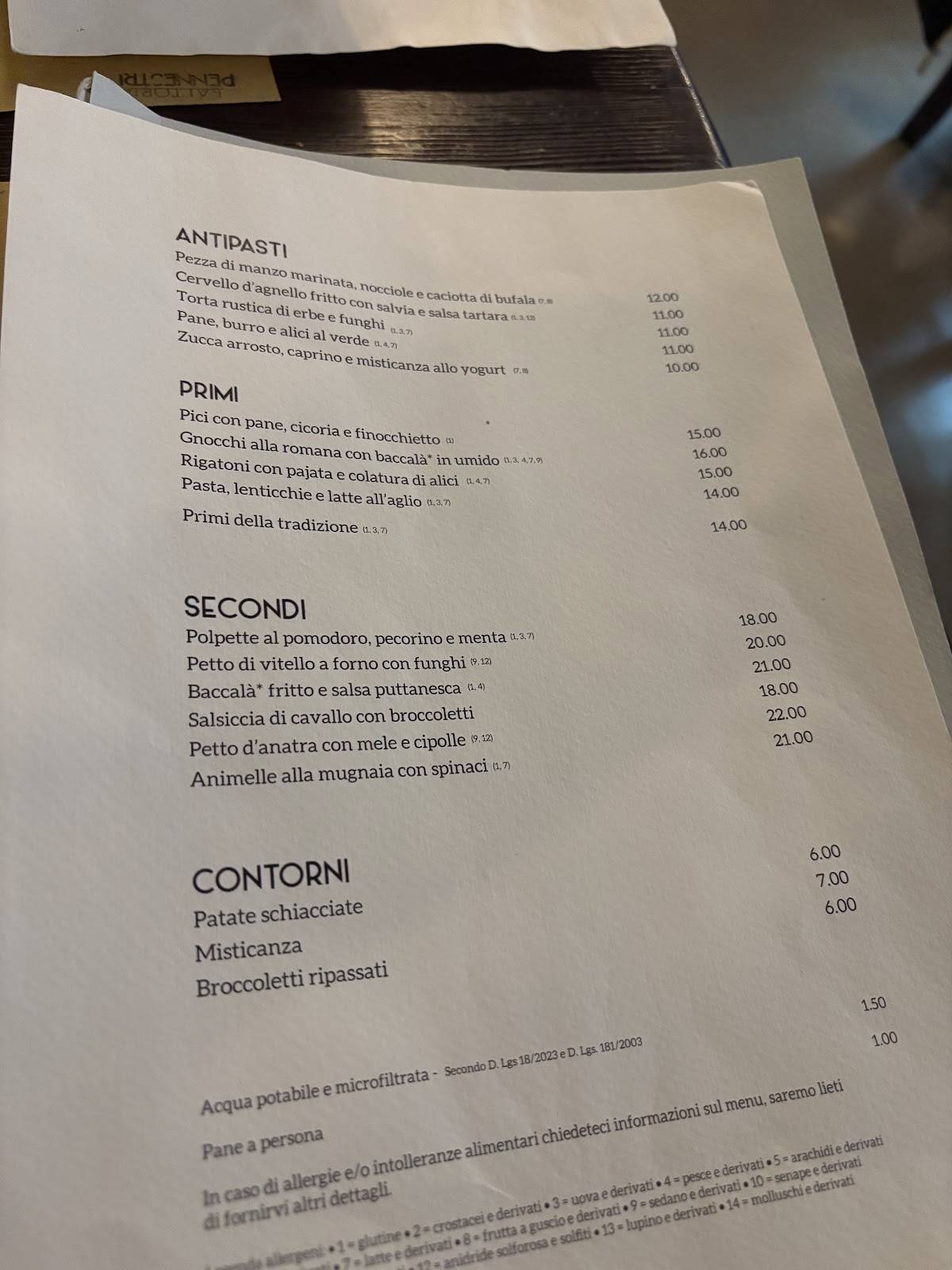 Menu di Trattoria Pennestri 