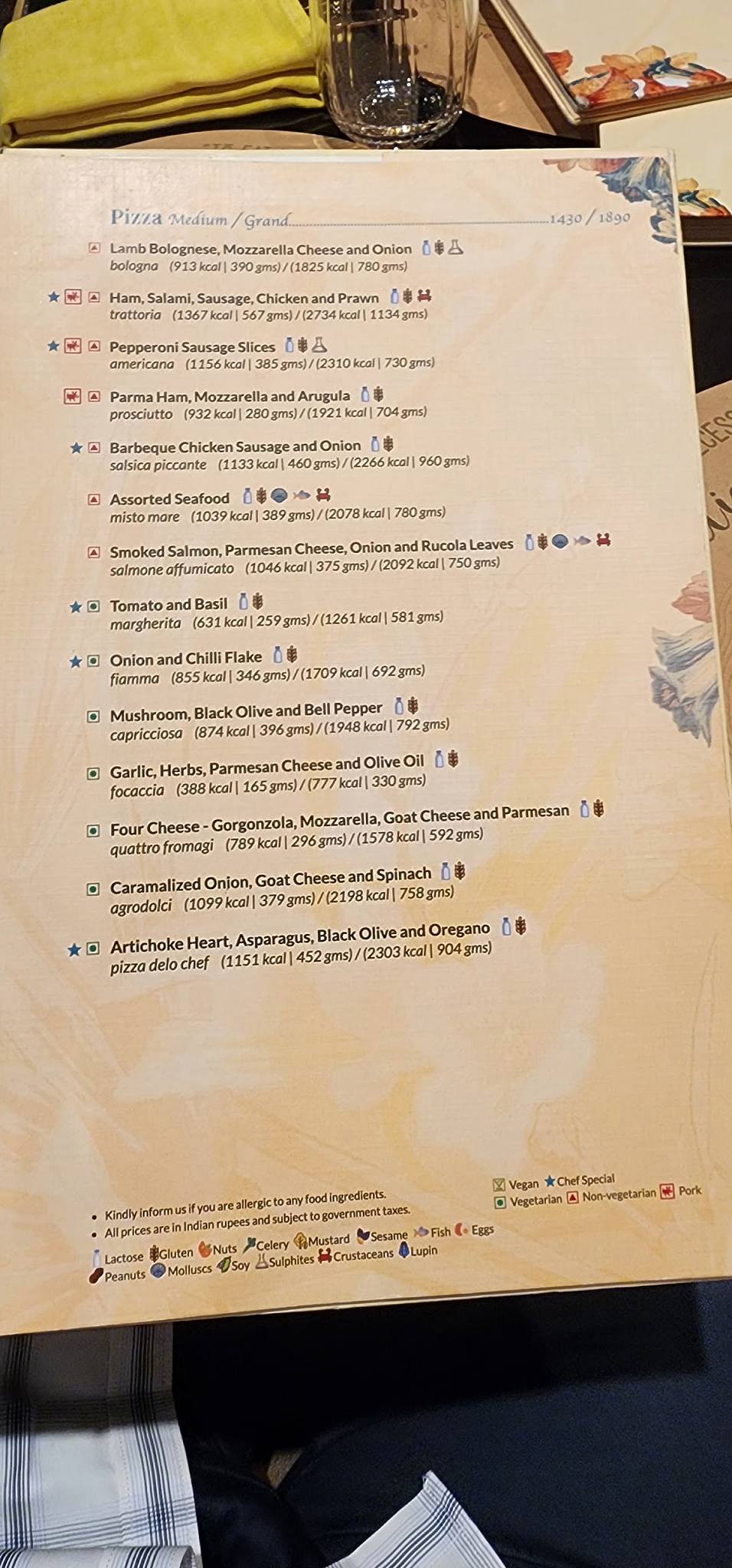 Trattoria Restaurant menu