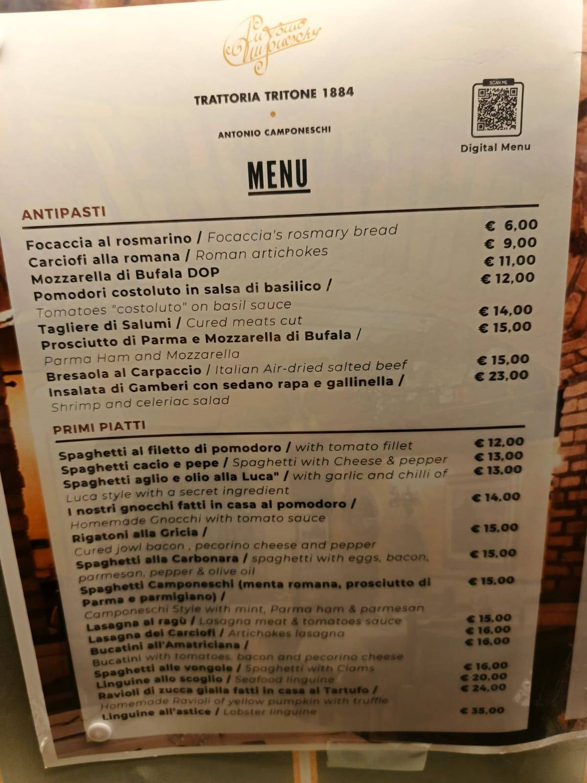 Menu di Trattoria Tritone 1884 - Antonio Camponeschi 