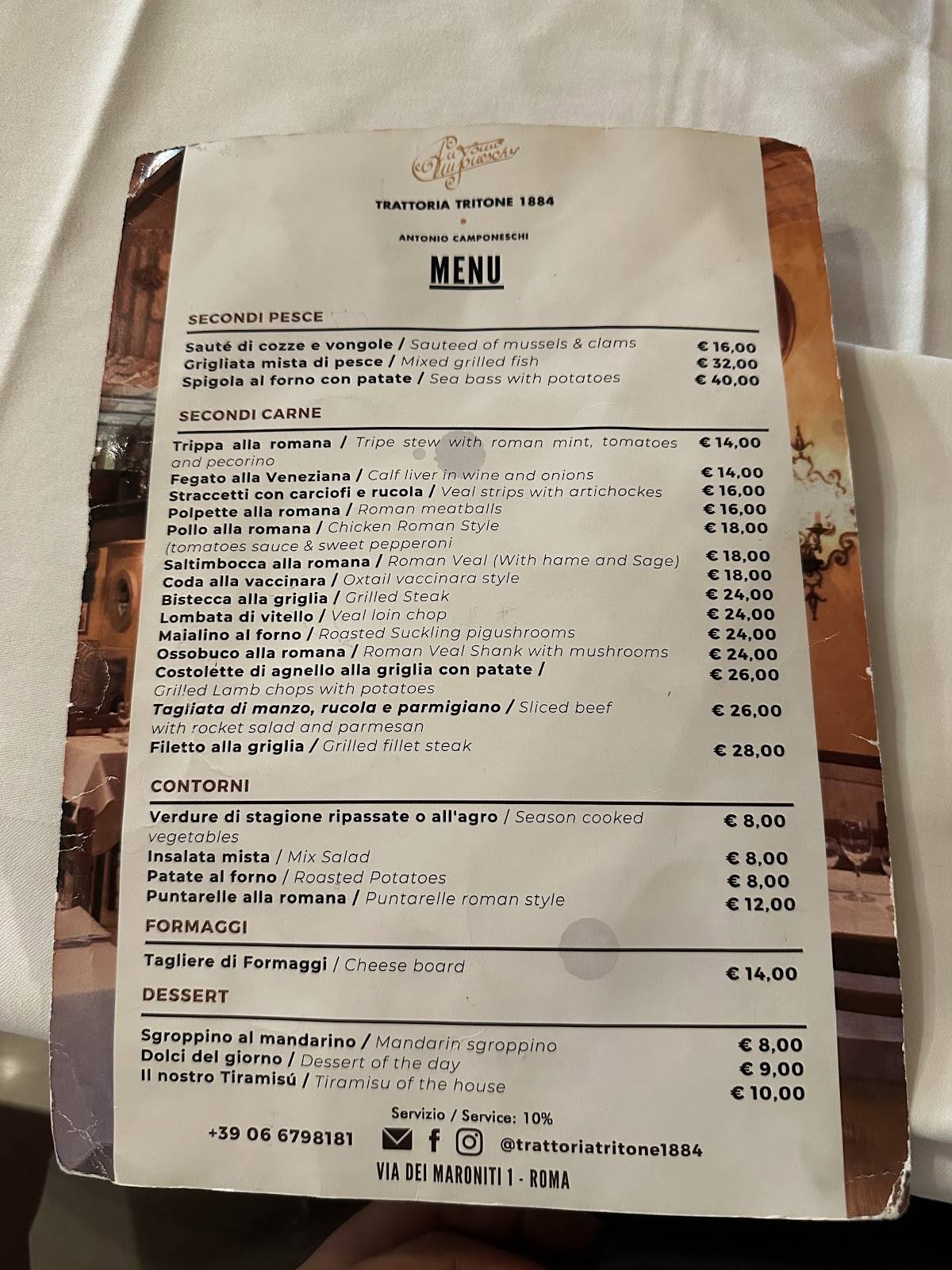 Menu di Trattoria Tritone 1884 - Antonio Camponeschi 