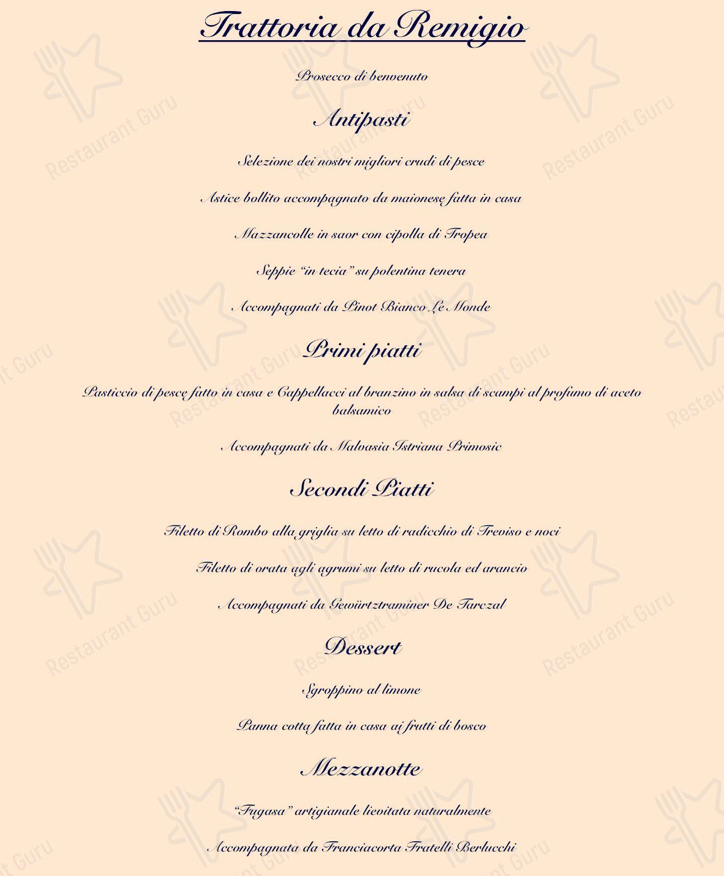 Menu de Trattoria da Remigio