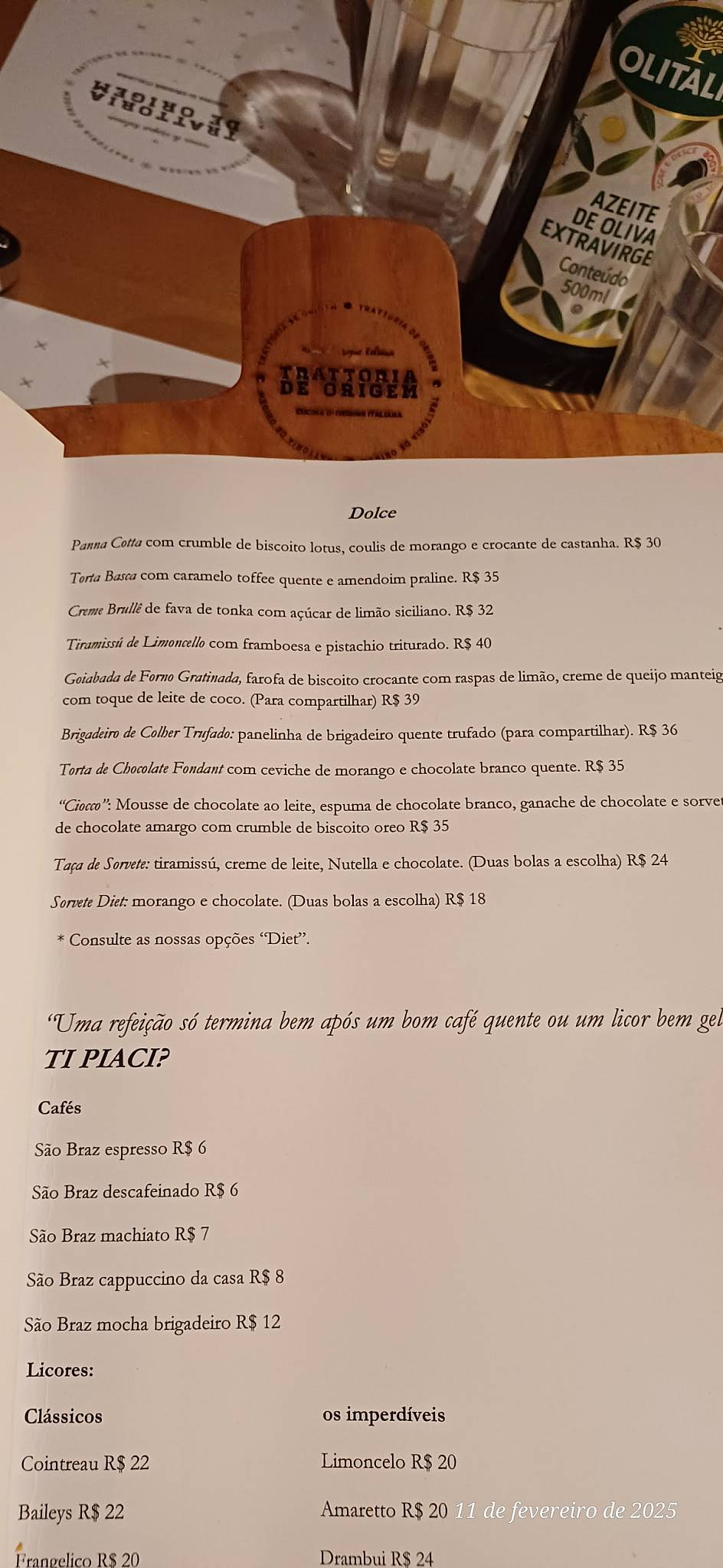Trattoria de Origem cardápio