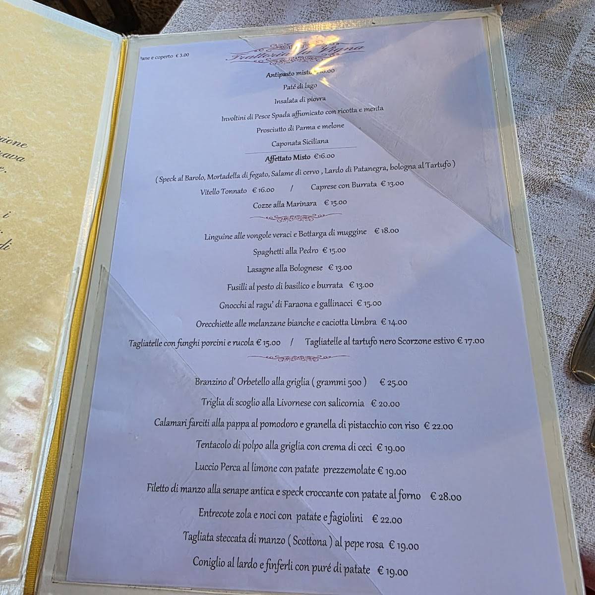 Menu di Trattoria della Vigna 