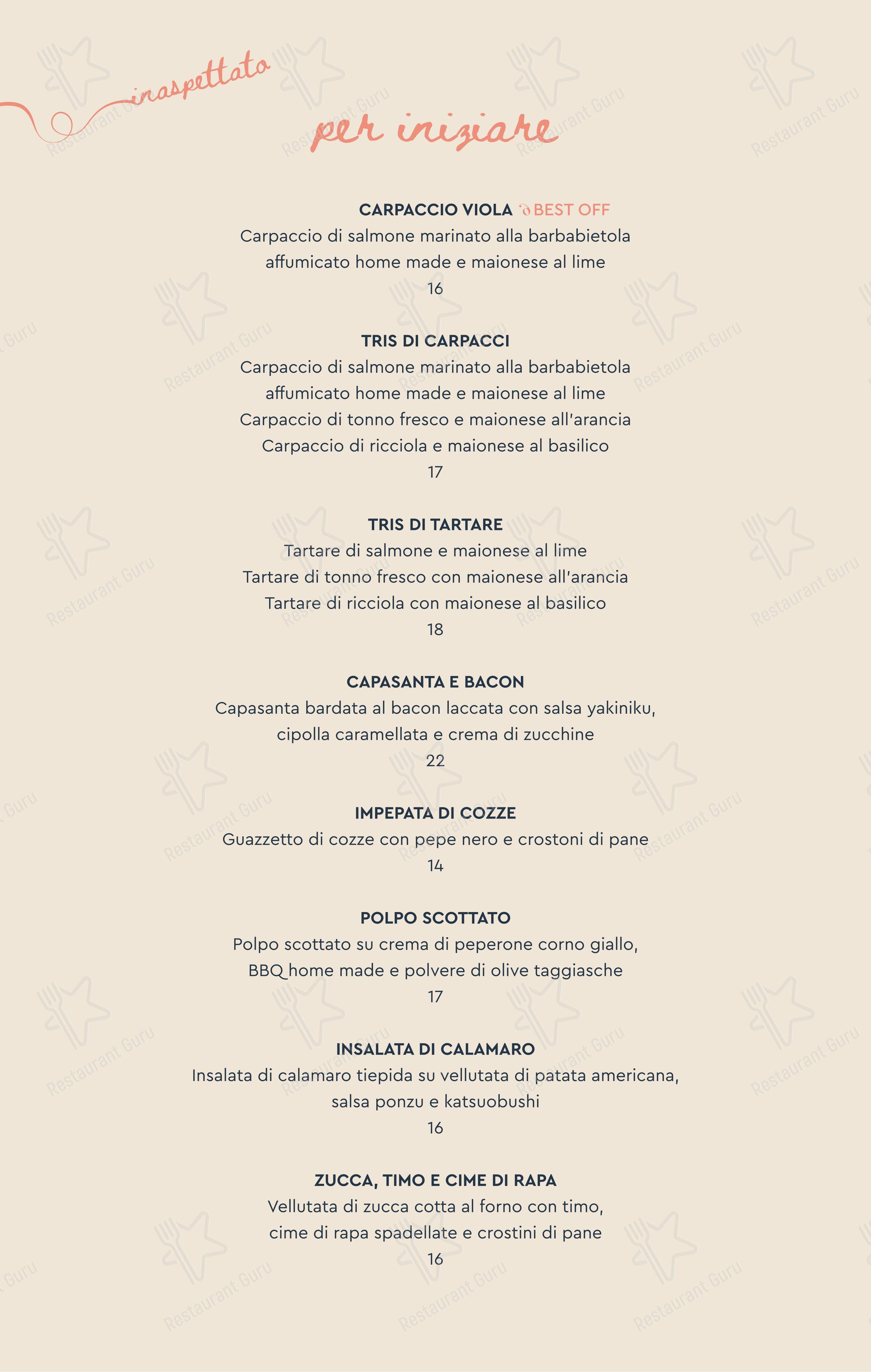 Menu bar per TREBISONDA Fishbar & Restaurant ristorante