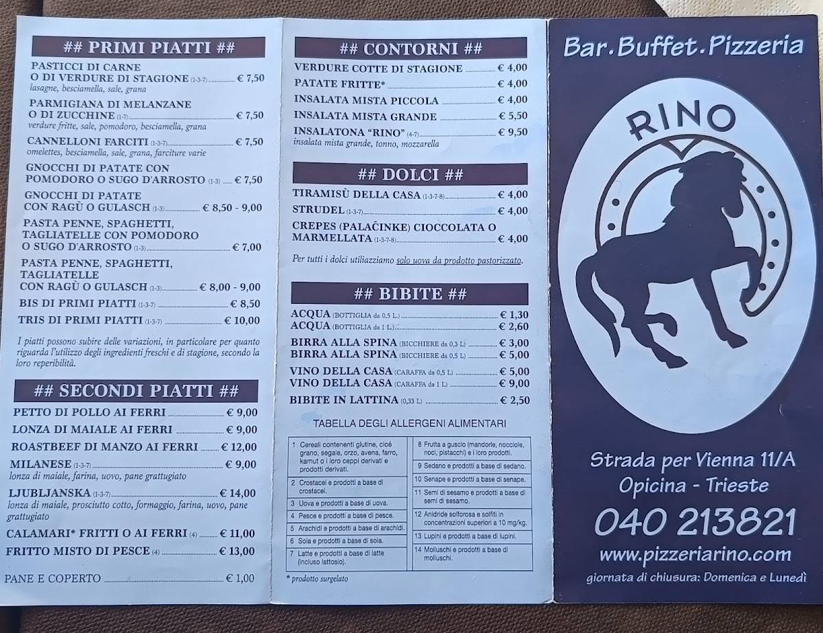 Menu di Buffet Pizzeria Rino 