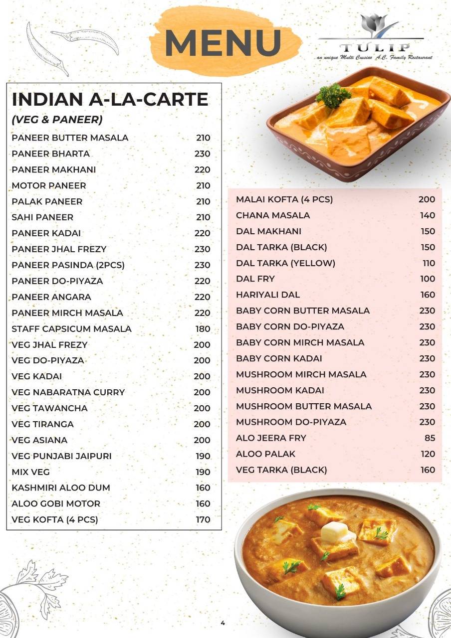 Tulip Restaurant menu