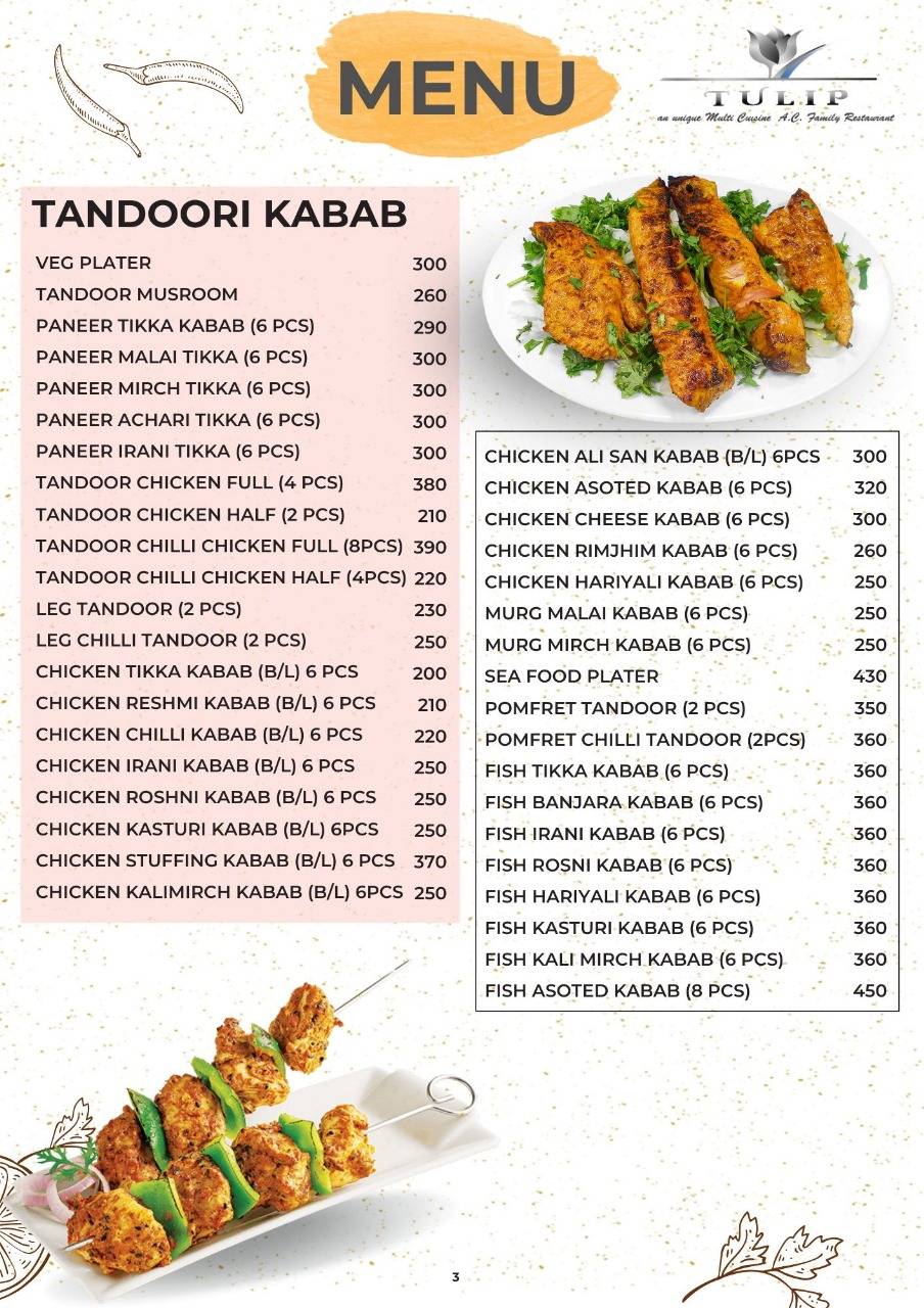 Tulip Restaurant menu