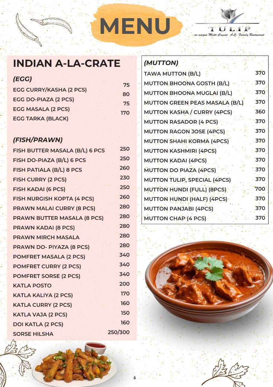 Tulip Restaurant menu