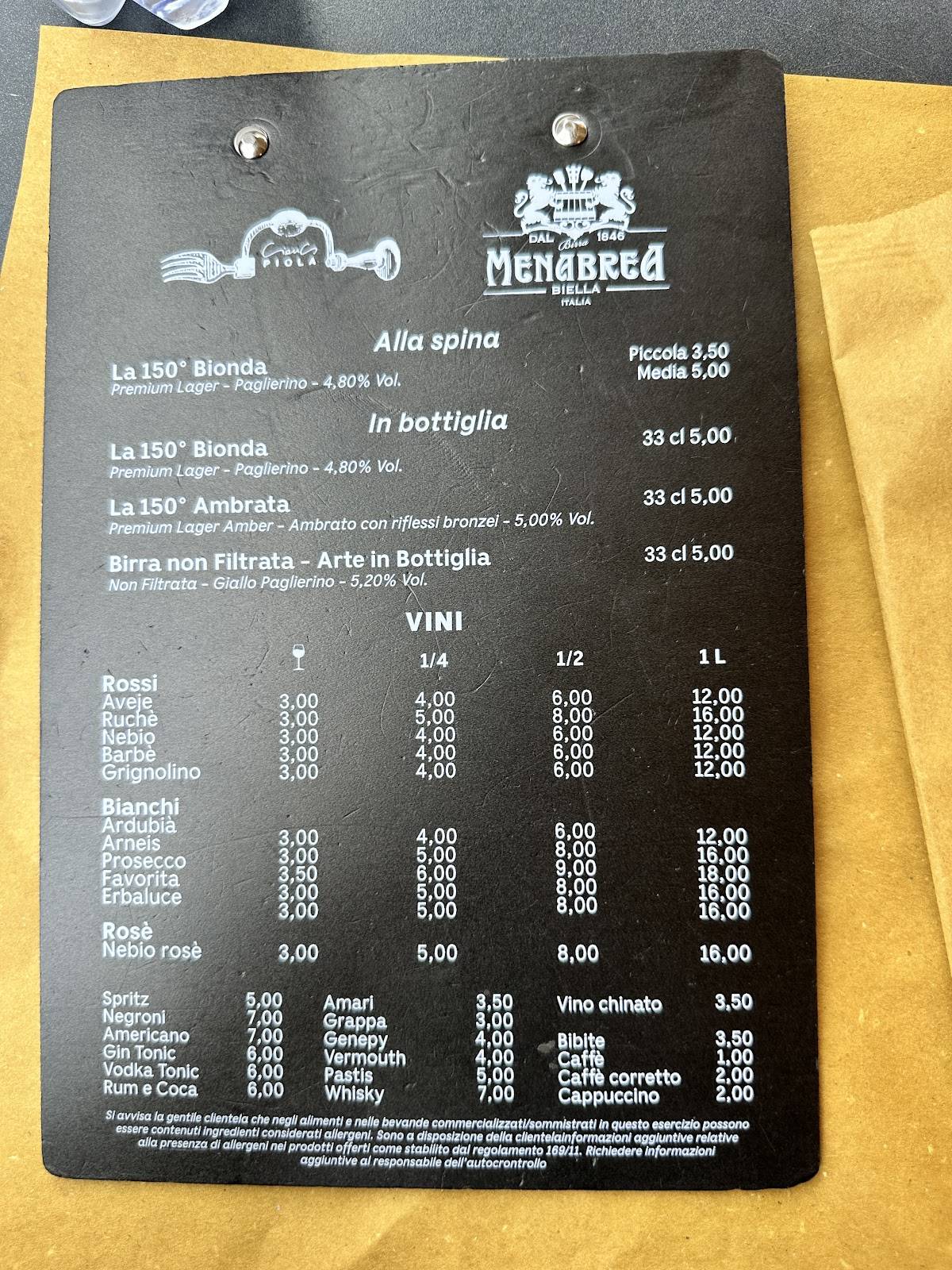 Menu di Piola da Cianci 