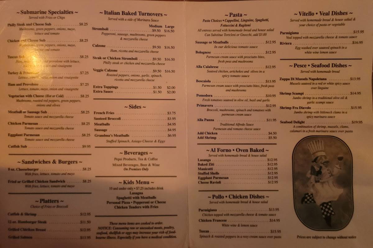Menu at Tony & Friends restaurant,