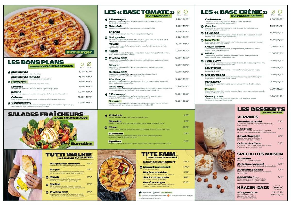 Menu de Tutti Pizza Montauban Linon