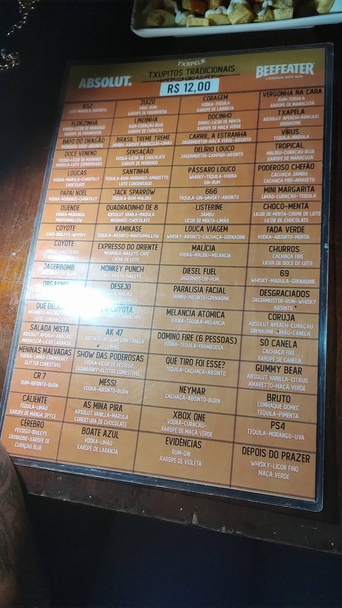Txapela cardápio