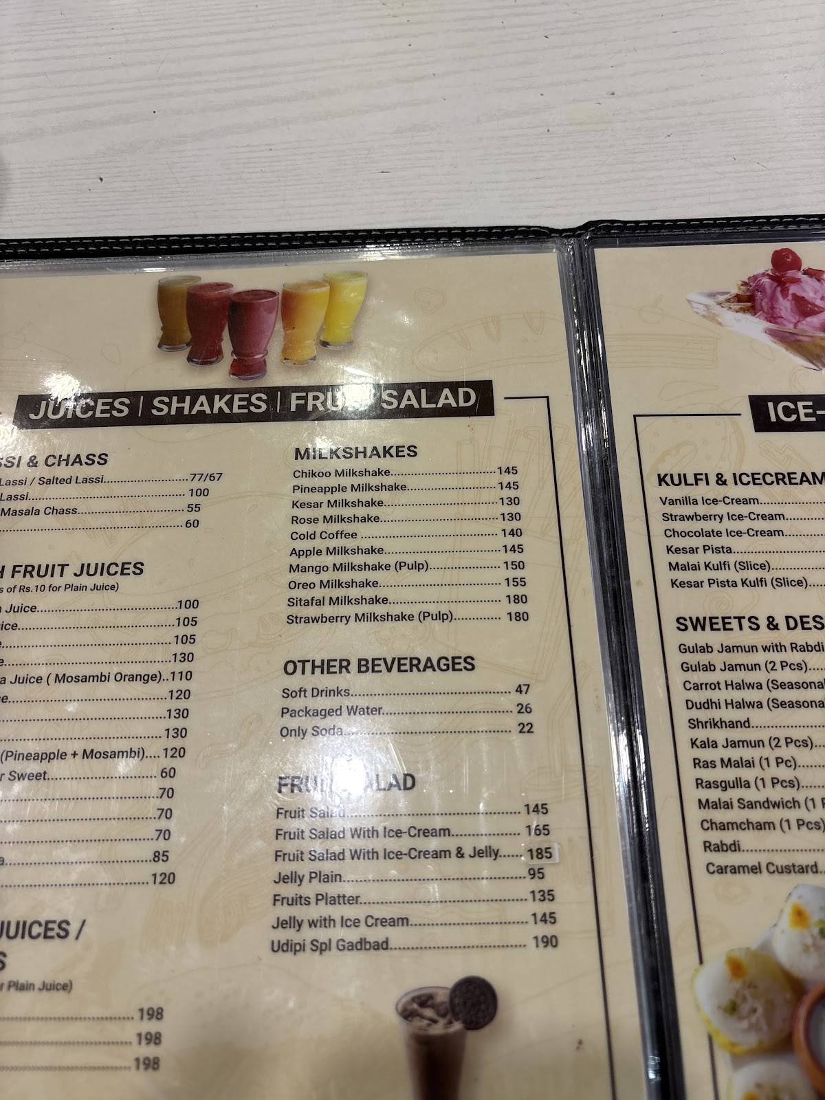 UDIPI REFRESHMENT menu