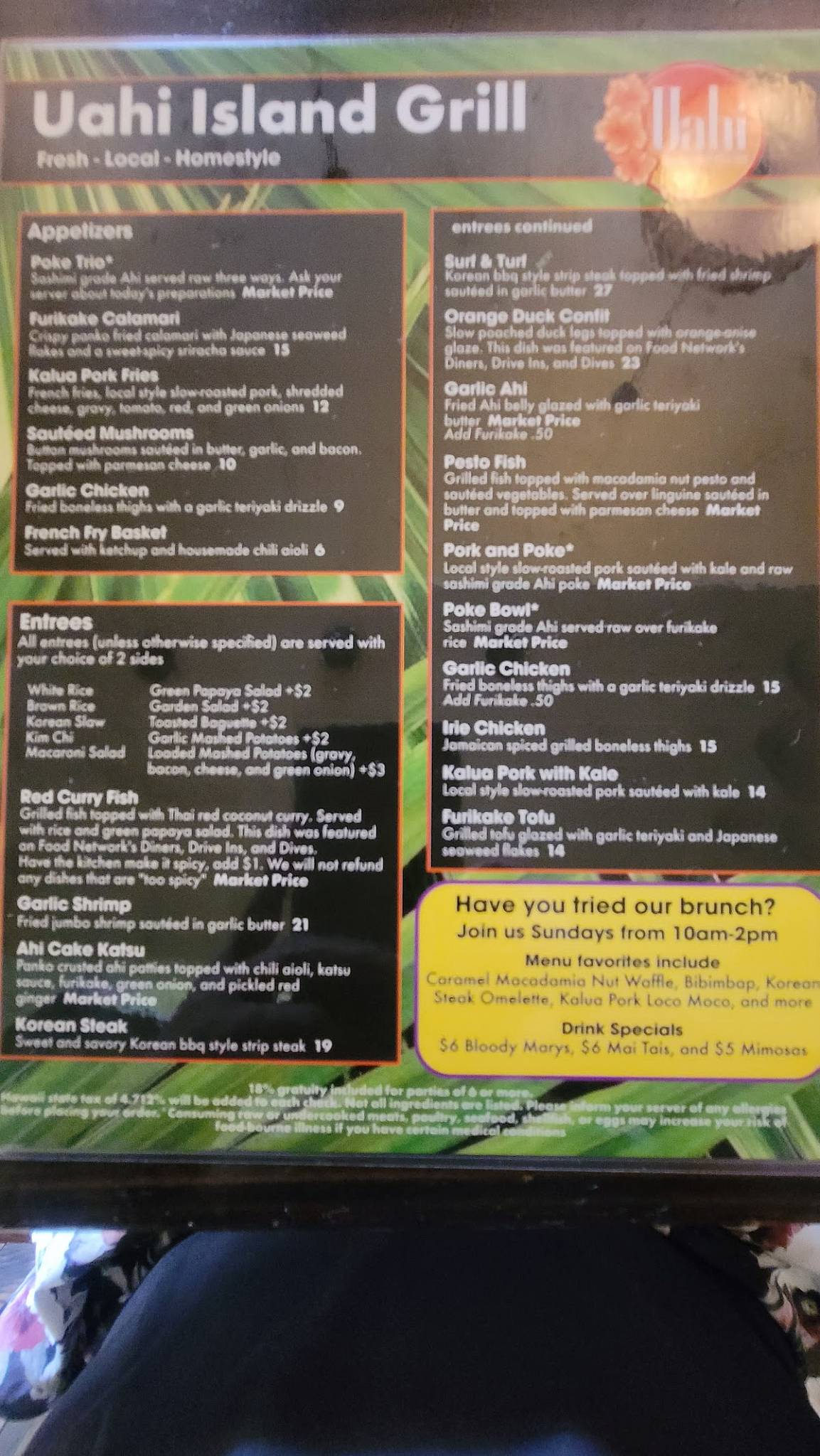 Menu at Uahi Island Grill restaurant, Kailua, 33 Aulike St