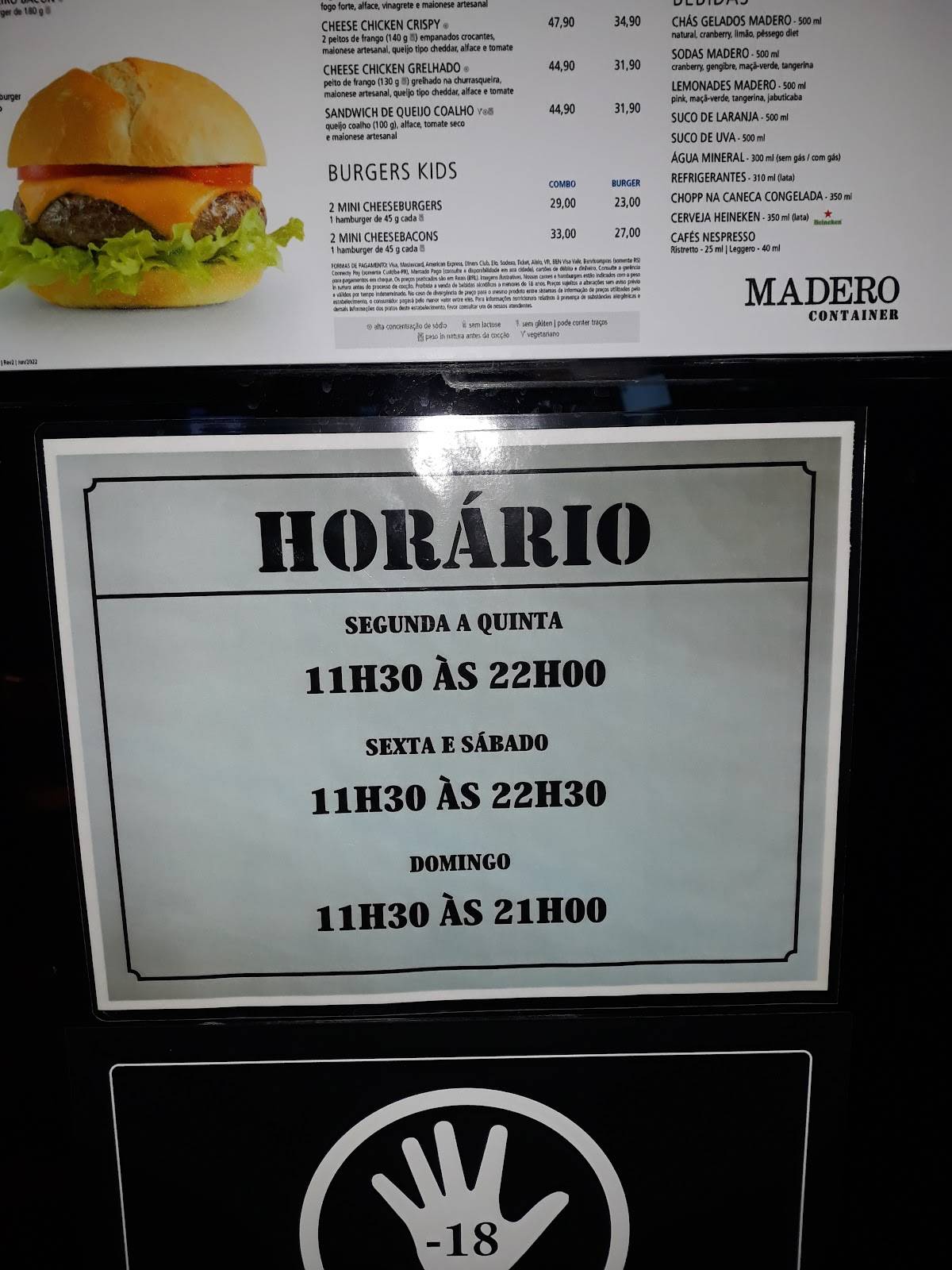 Madero Container Shopping Uberaba cardápio