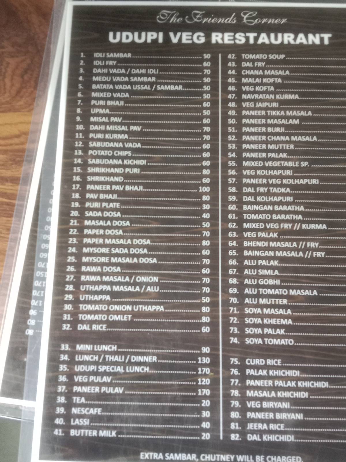 Udupi Veg Restaurant menu