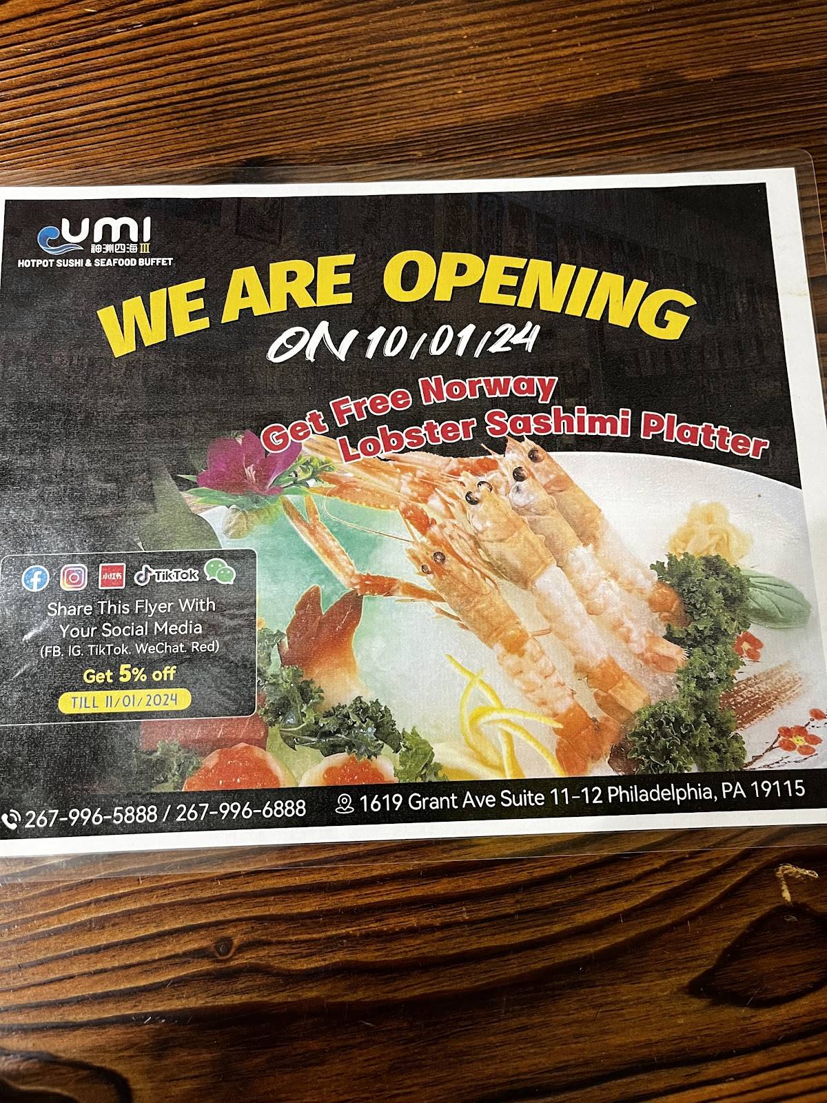 Menu at Umi Hot Pot Sushi & Seafood Buffet restaurant, Philadelphia