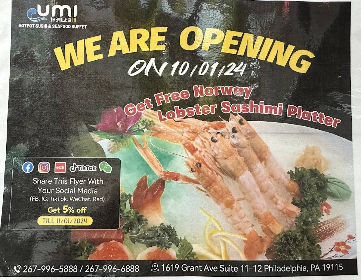Menu at Umi Hot Pot Sushi & Seafood Buffet restaurant, Philadelphia