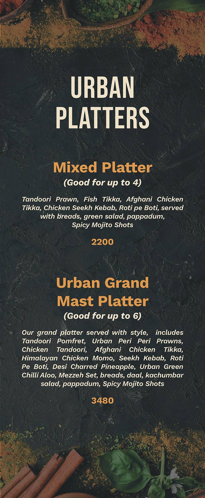 Urban Indian menu