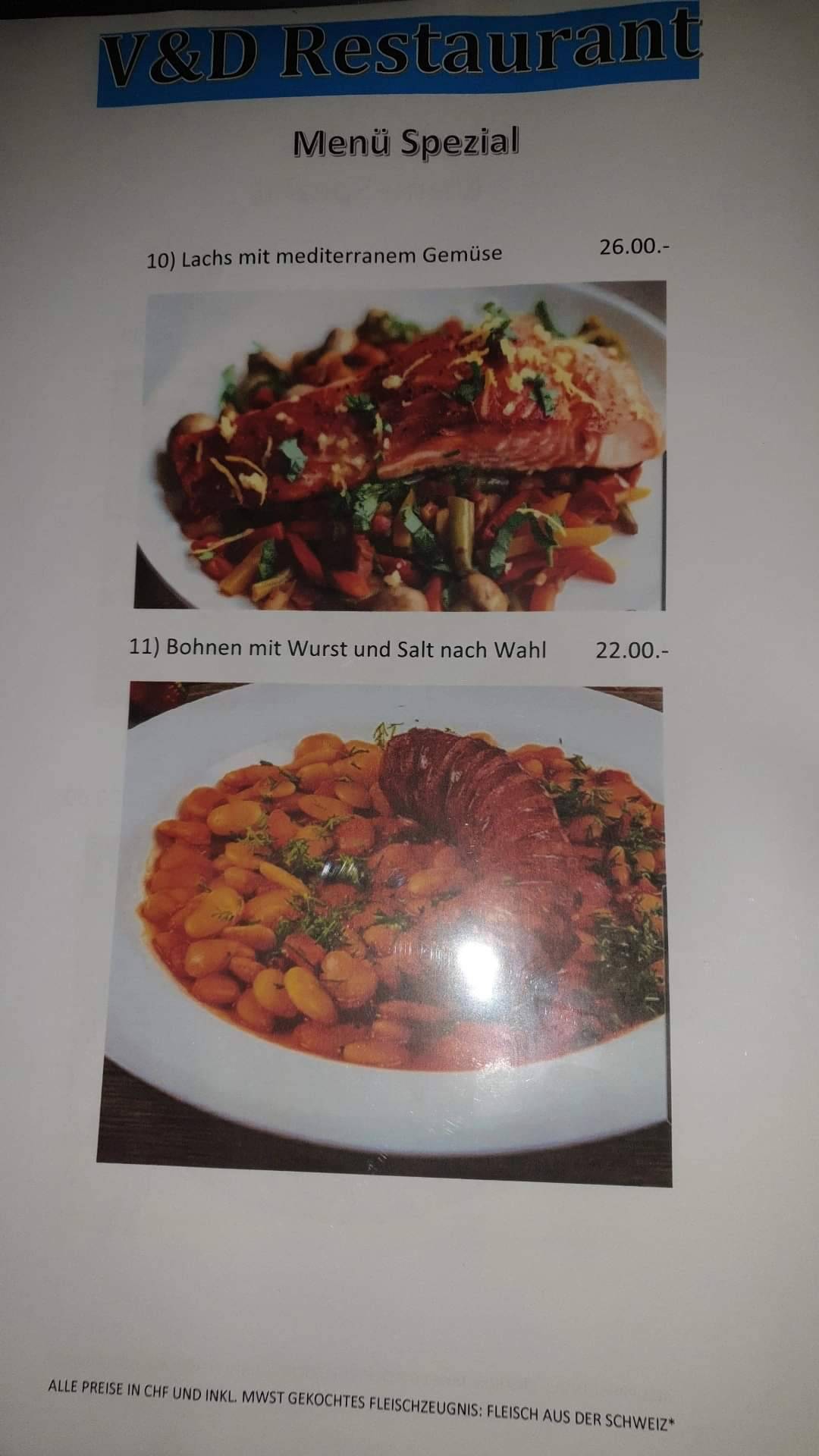 Menu di V&D Restaurant Basel 