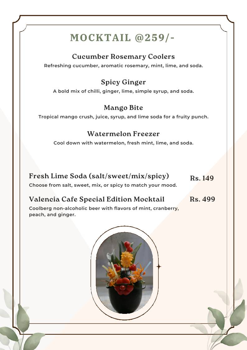 Valencia Cafe menu