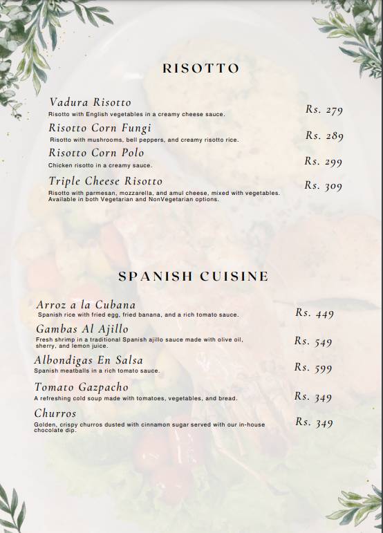 Valencia Cafe menu