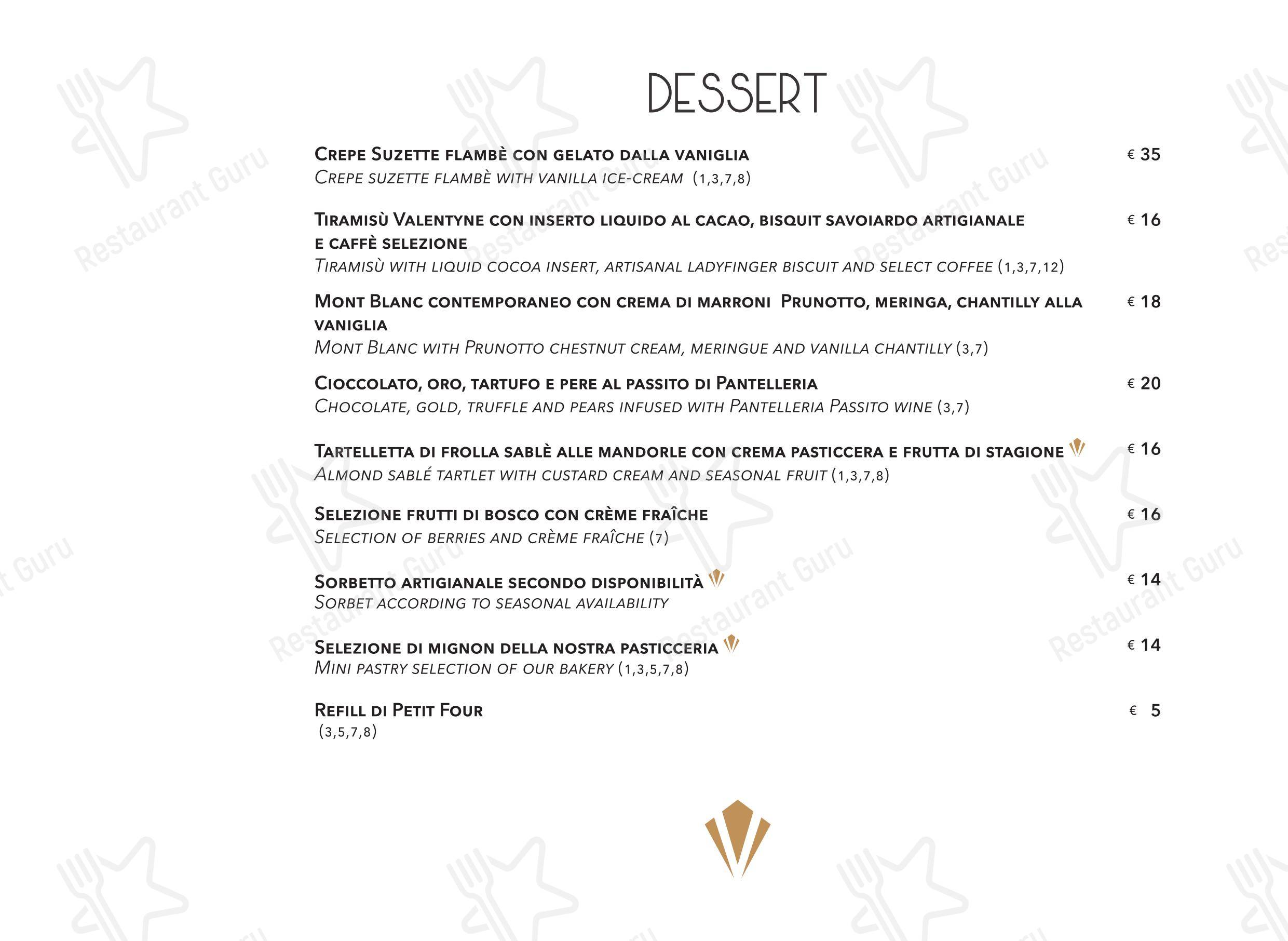 Valentyne Restaurant & Club in Roma - Menu
