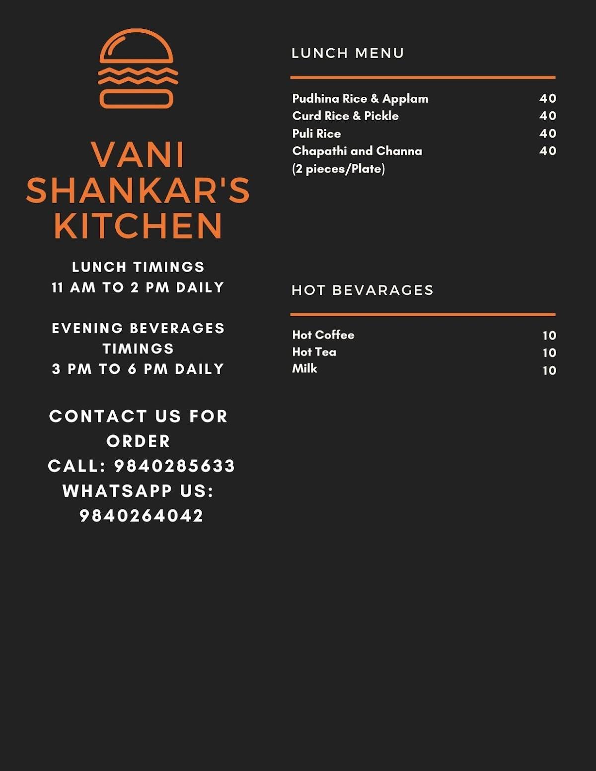 Vani Shankar's Kitchen menu