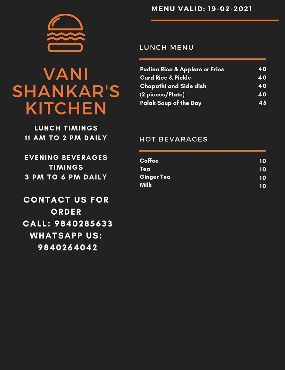 Vani Shankar's Kitchen menu