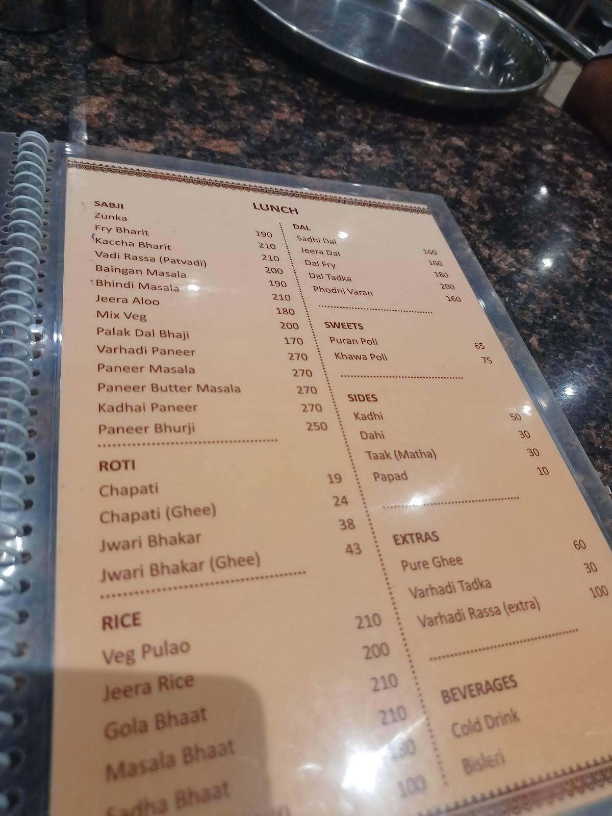 Varhadi Thaat menu