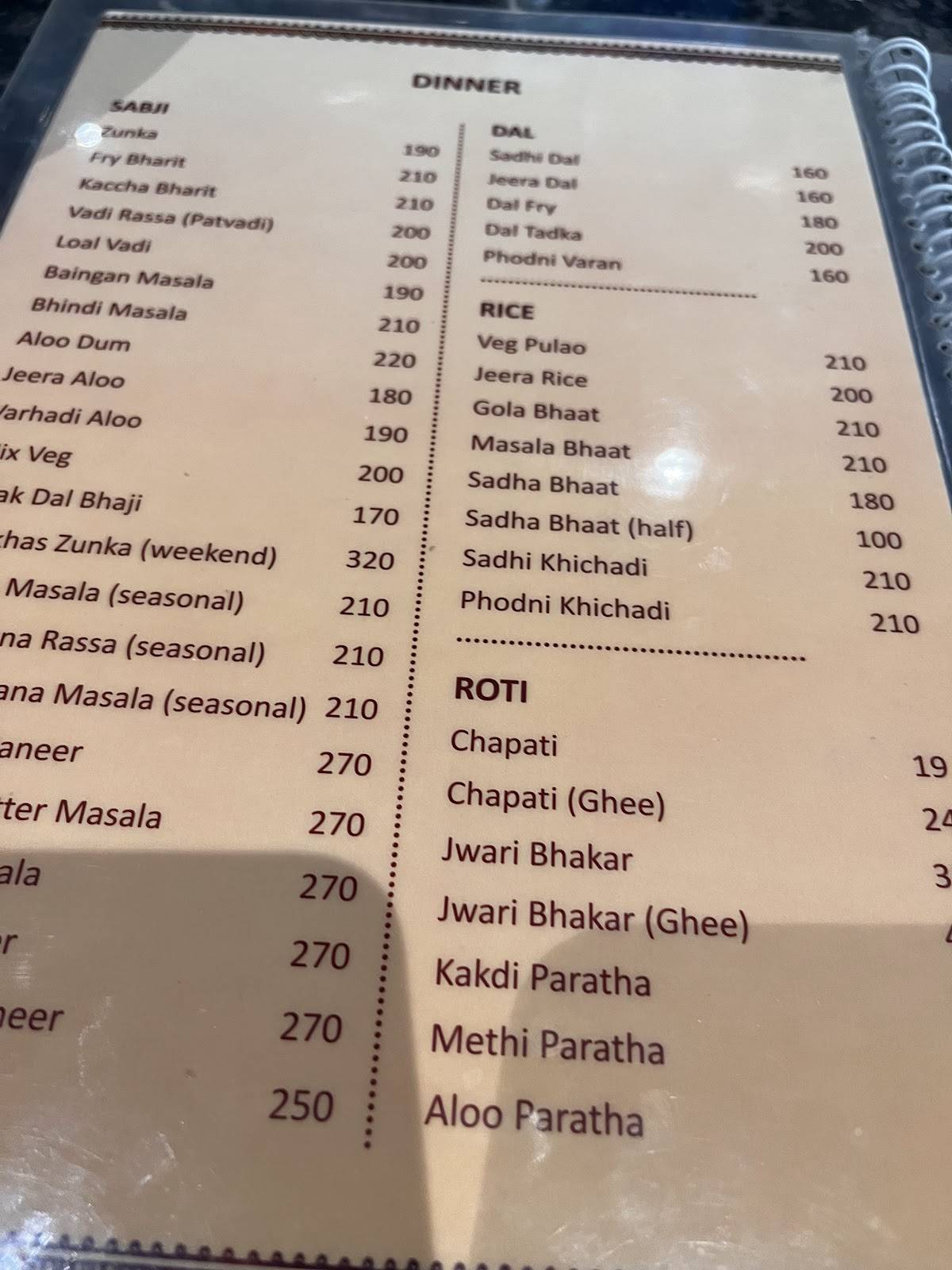 Varhadi Thaat menu