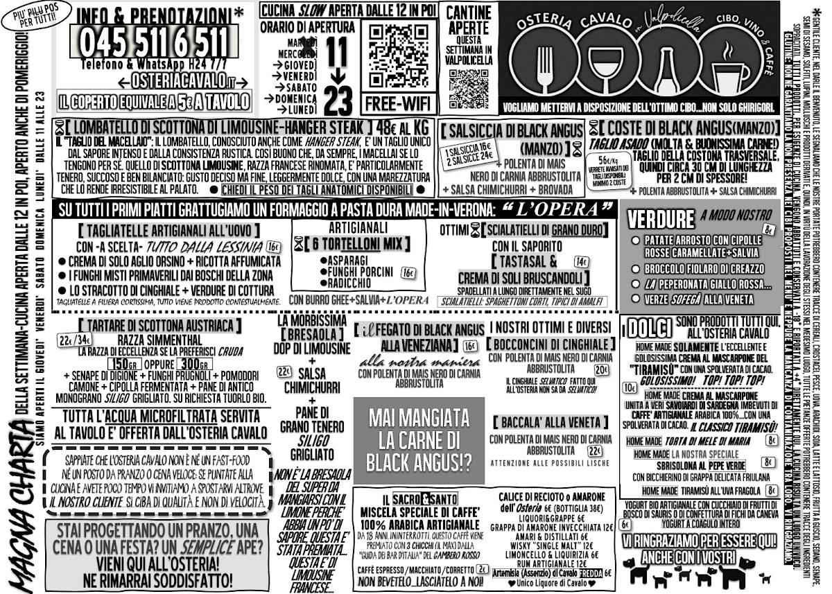 Menu di Vecchia Osteria Cavalo Terrazza&Relax (osteria in Valpolicella) 