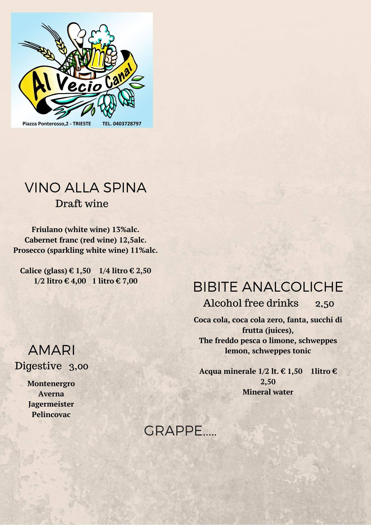Menu di Vecio Canal 