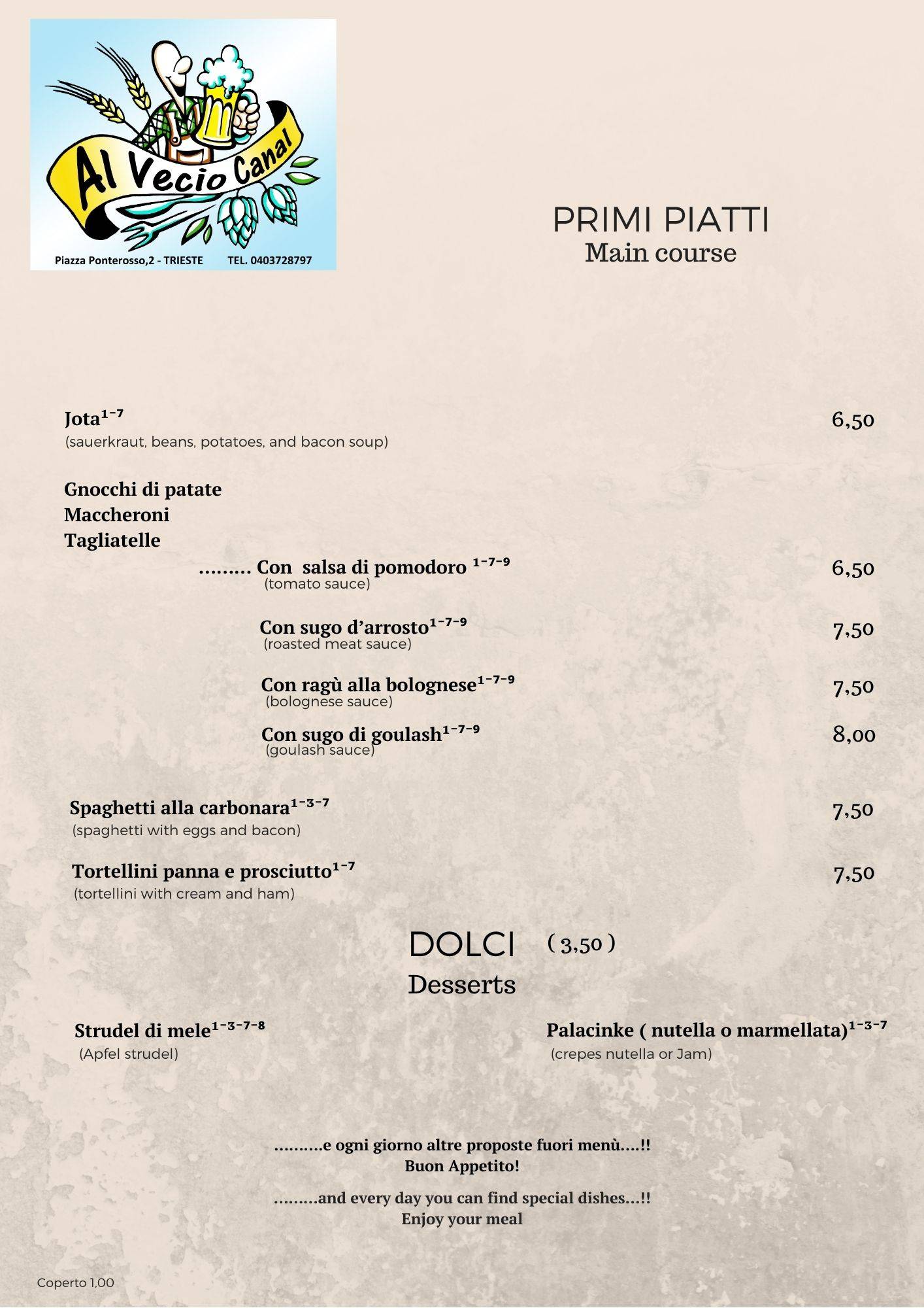 Menu di Vecio Canal 