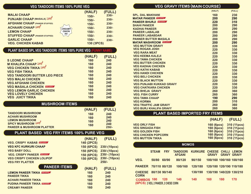 Veer Ji Malai Chaap Wale Uttam Nagar menu