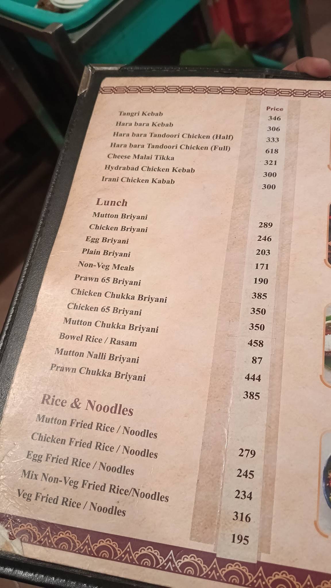 Darling Namma Veedu menu