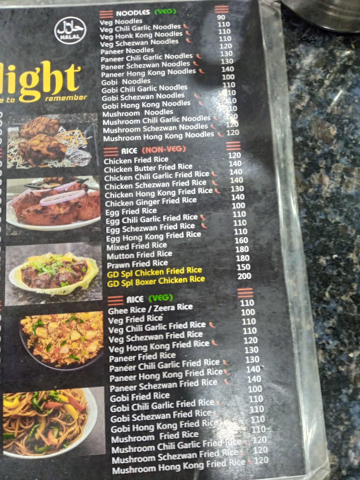 Golden Delight Fast Food Restaurant menu