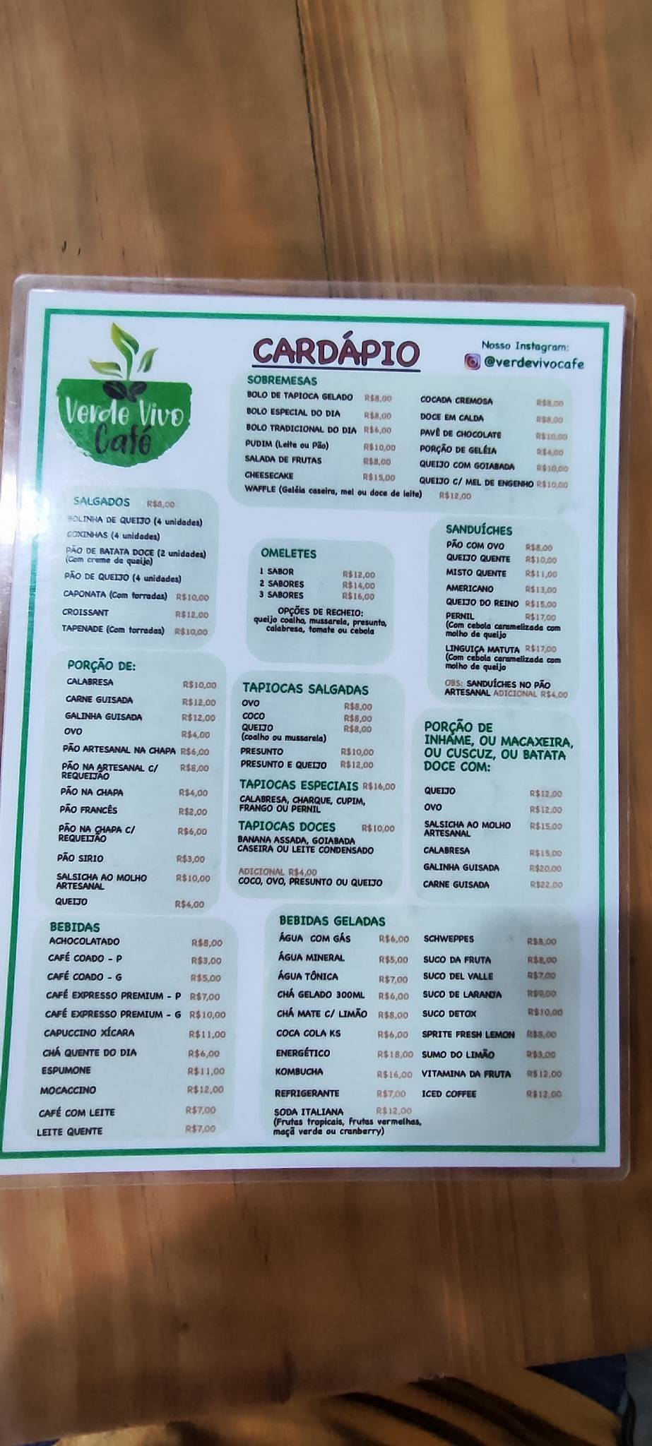 Verde Vivo Café cardápio