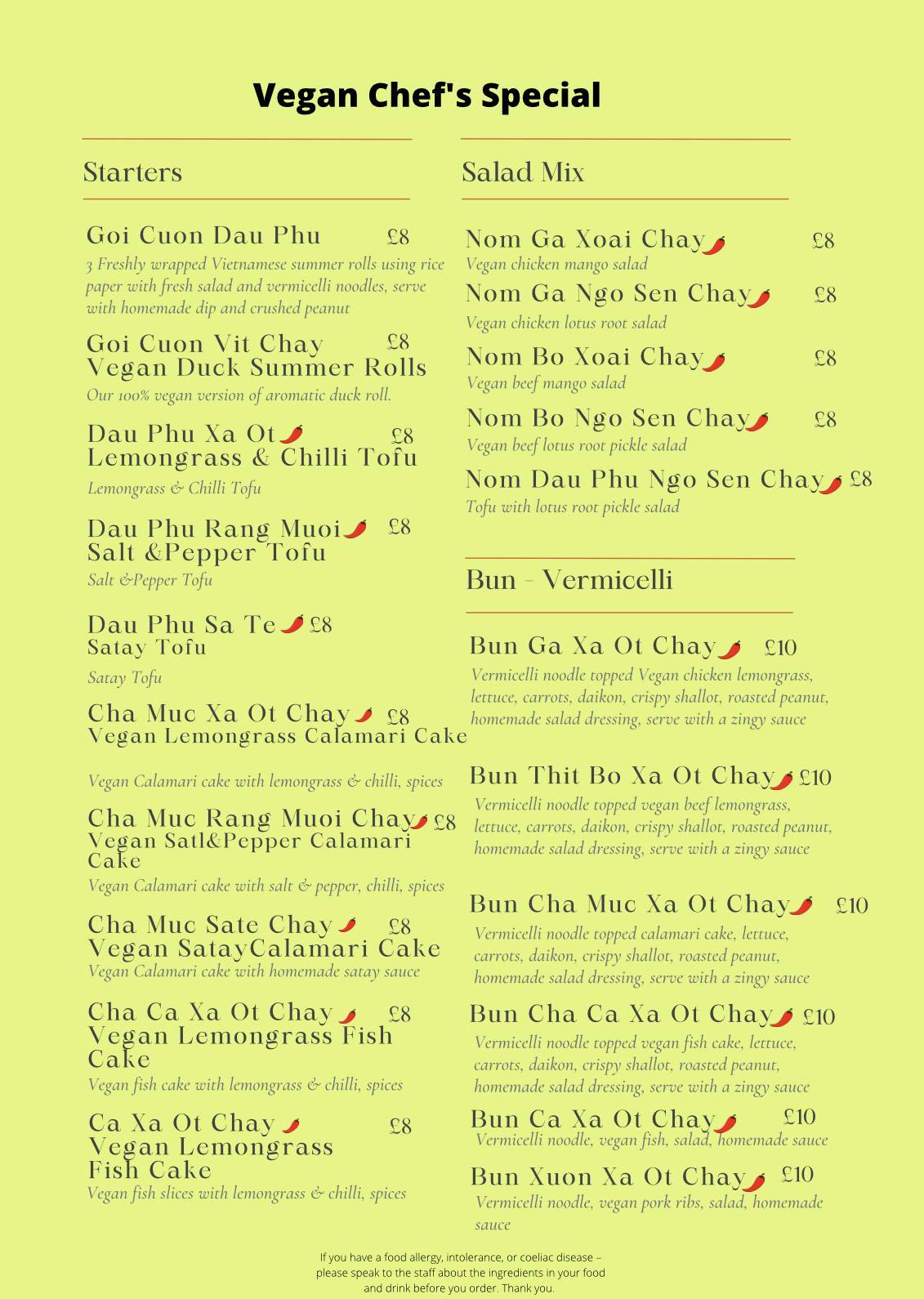 Menu at Viet Alley restaurant, London, 207 Deptford High St